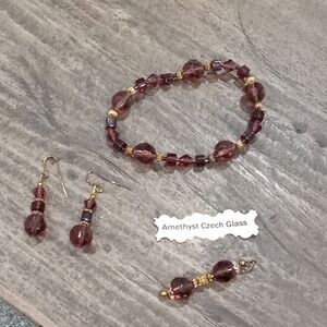 Amethyst Czech Glass Bracelet, Pendant and Earring Set